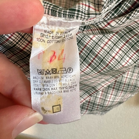 Vintage Slim Fit Gucci Green with Red Plaid White Collared Button Down size 39 - Picture 6 of 7